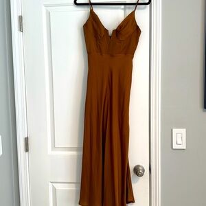 Brown silk midi sleeveless dress, size XS